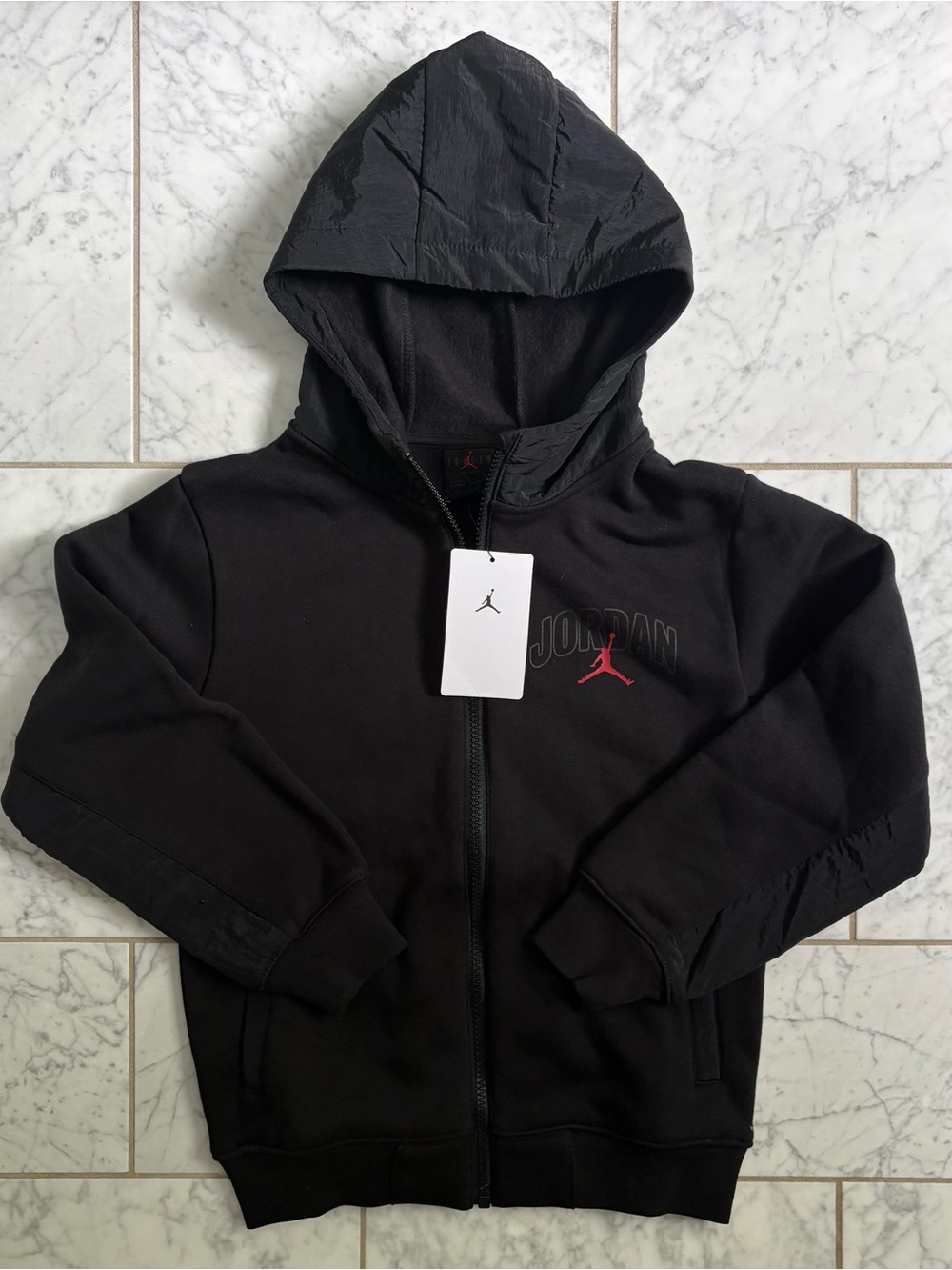 Jordan Fleece Ripstop Full-Zip Hooded Jacket Black Coat Size Youth Small Jumpman